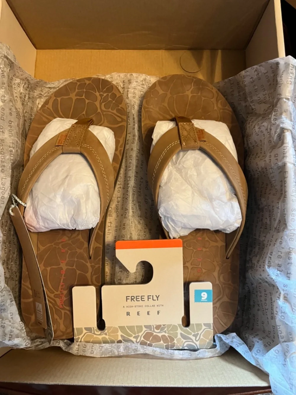 MEN'S FREE FLY X REEF OJAI COLLAB 'NUBUCK' LEATHER SANDALS/FLIP-FLOPS, 9, NIB!!